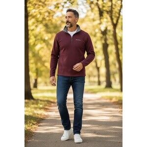 Eddie Bauer 1/4 Zip Fleece Pullover Mens Small Burgundy Outdoor Hiking Sweater